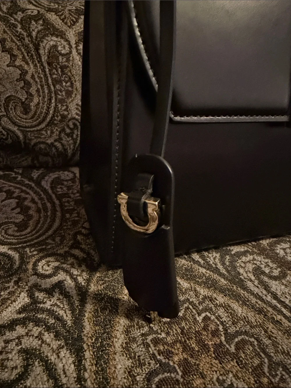 Salvatore Ferragamo Black Leather Top Handle Satchel with Gold Hardware